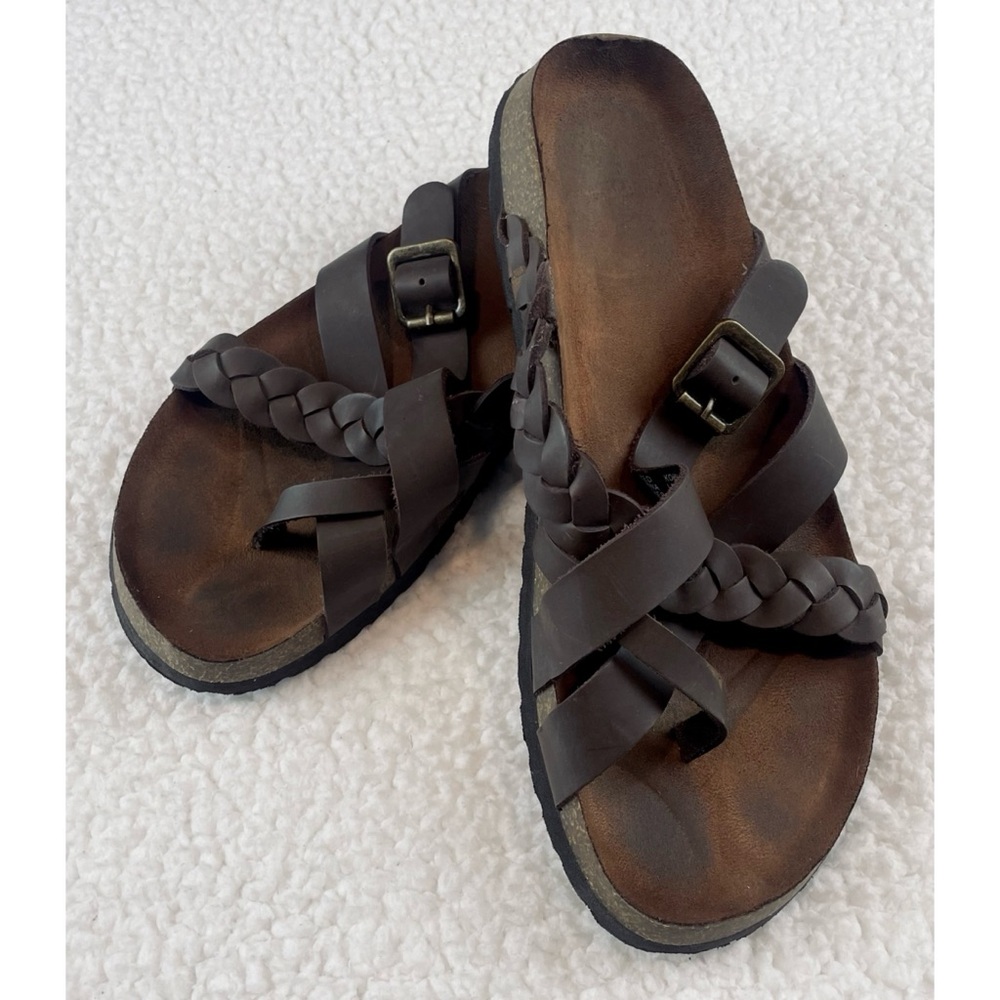 KOHL’S • Dark Brown Leather Strappy Criss-Cross Slide Sandals, 9 - Picture 14 of 16
